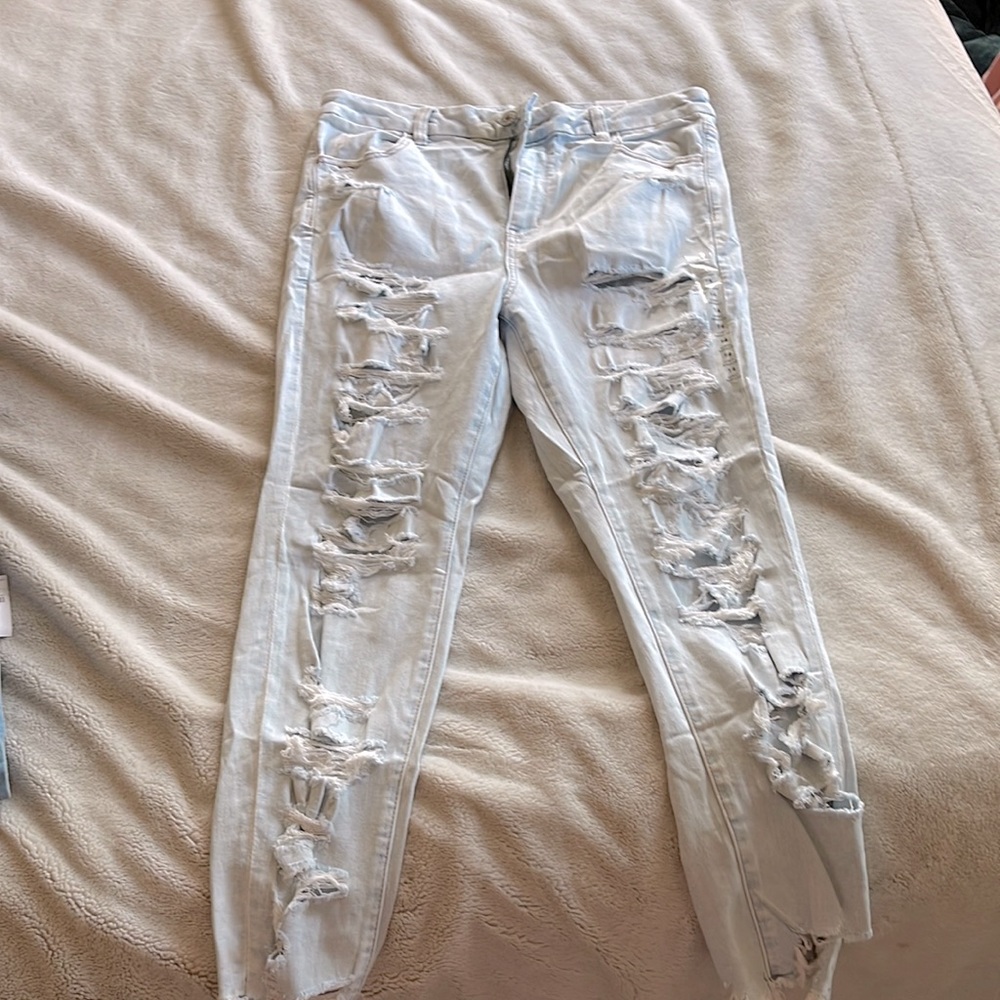 American Eagle Curvy Hi-Rise Jegging Crop Next Level Stretch Distressed Denim